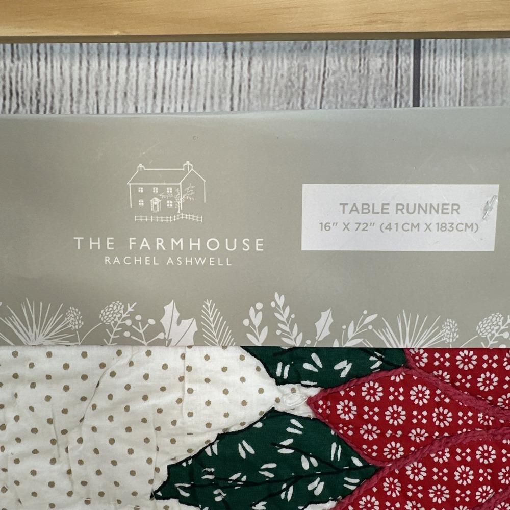 The Farmhouse Christmas Table Runner Rachel Ashwell Quilted Poinsettia Holiday - Picture 7 of 10